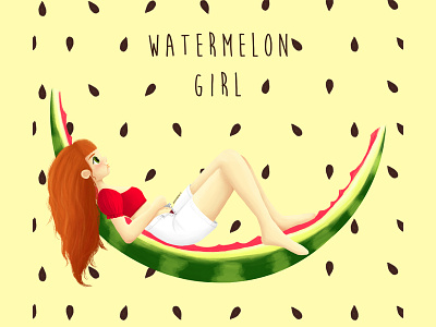 Watermelon Girl character design digital fruit girl green illustration photoshop red wacom white yellow