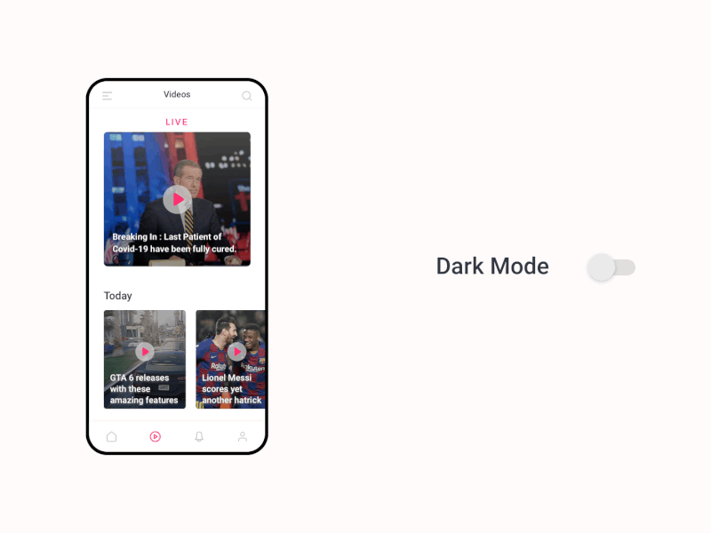 News App - Dark Mode Switch animation branding dailyui mobile news ui uiux ux visuals