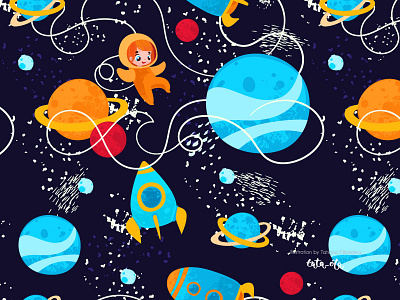 space pattern cartoon children book cosmos illustration pattern rocket space sweet vector