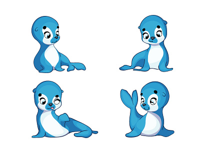 cute seal animal cartoon character funny poses seal vector