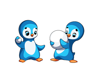 winter Games animal cartoon character games penguin snowball vector winter