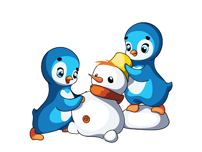 Snowman animal cartoon character games penguin snowball snowman vector winter