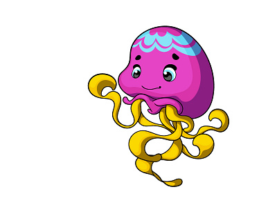 curly waves + jellyfish animal cartoon character fantasy jellyfish magic vector