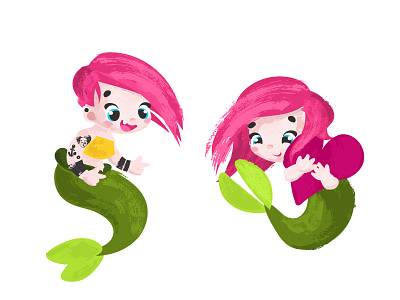 Mermaid cartoon challenge character childbook fish girl mermaid mermay sticker vector