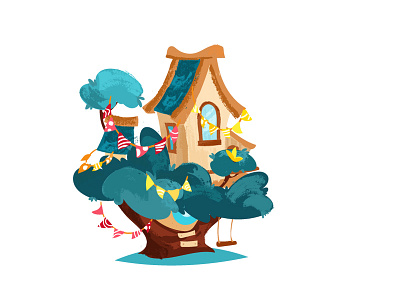 House On Tree cartoon children children book children book illustration fantasy house illustration vector wood