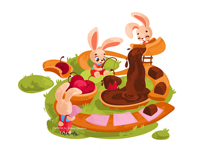 Chocolate animal bunny candy cartoon character cherry children book children book illustration chocolate illustration rabbit sweet vector