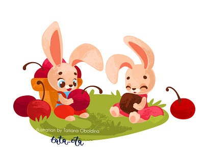 Picnic animal bunny cartoon character cherry children children book children book illustration illustration vector