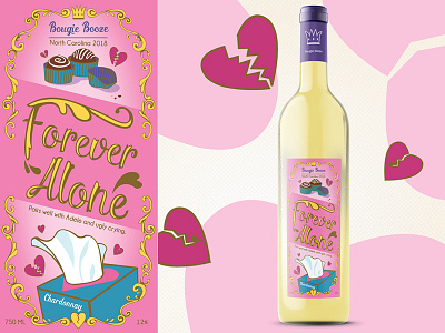 Bougie Booze - Forever Alone bougie booze design forever alone graphic design illustrator label packaging packaging design valentines valentines day wine label