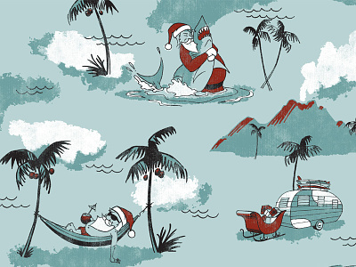 "Haole Days" apparel print for O'Neill aloha apparel christmas hawaii holiday palm tree santa shark surf surfing tropical wave