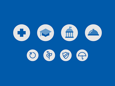Presentation Icons blue education government growth healthcare hospitality icons illustrations industry line simple