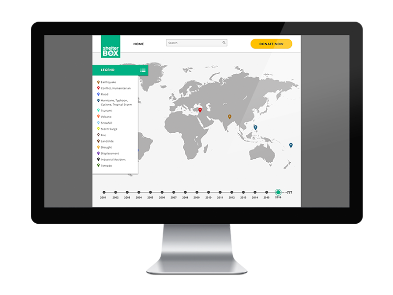 Shelterbox USA Interactive Map Wireframe non-profit desktop interface web design legend microsite ui timeline shelterbox map wireframe