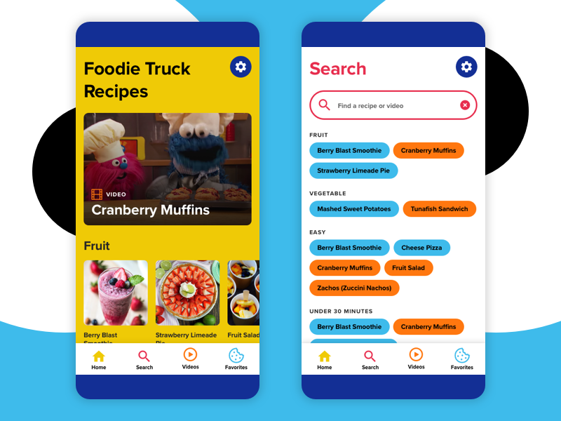 Monster Foodie Truck app mobile app blue application design simple flat ui interface design fun children cookie monster friendly interface food app colorful bold app design sesame street app uidesign