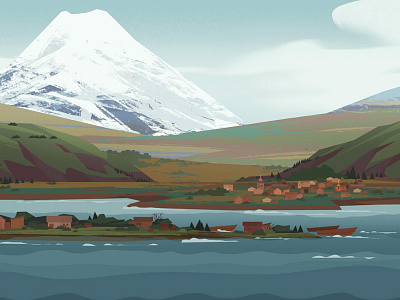 Kamchatka illustration landscape mountains petropavlovsk kamchatski travel
