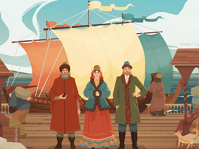 Bread traders bread characters design game history illustration russia trader