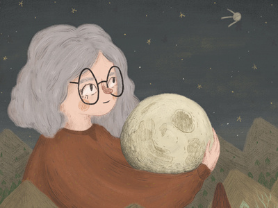 Nott - Goddess of Night girl glasses goddess illustration illustrator moon mountains night space stars