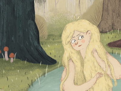 Freyja - Goddess of beauty art blonde character drawing forest goddess illustration lake mushrooms myth norse woods