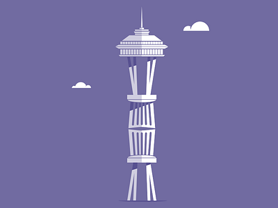 (Seat)tle architecture chair cloud flat illustration needle purple seattle shadow space