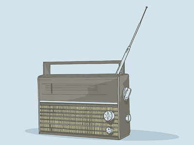 Radio blue design grey hand illustration music old radio vector vintage