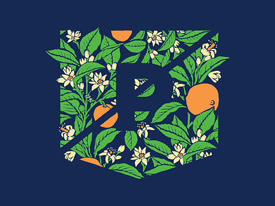 Orange Purple badge crest floral flower hand icon illustration logo orange shield summer typography