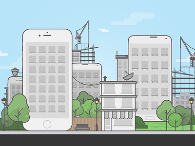 App City app build building city cloud design illustration mobile tree ui