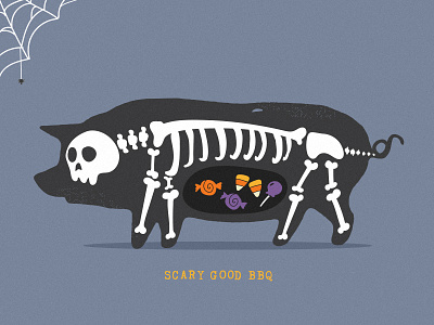 Scary Good BBQ bbq bones candy good halloween icon illustration pig scary skeleton spider web
