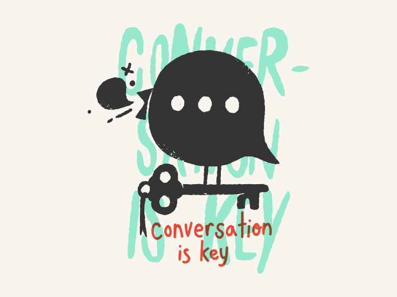 Conversation is key icon speech texture illustration hand type key conversation communication bird