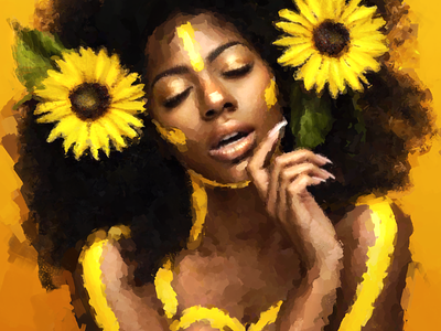 Sunflowers black is beautiful fine art illustration natural hair painting representation matters sunflowers