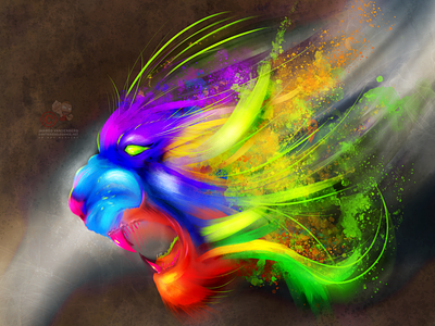 Ruthlessly Vivid animal clip studio paint digital graffiti grunge illustration lion neon vivid