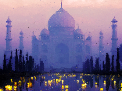 Temple Of The Oasis, Digital Painting digital digital paint digital painting digitalpainting india landscape middle eastern painting photoshop religious taj mahal violet