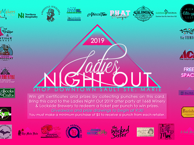 Ladies Night Out Event Punch Card branding design digital illustration ladies night out local michigan photoshop product design sault ste. marie typography