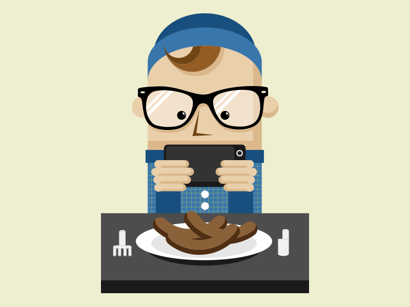 Hipster character foodie hipster illustration sausages vector