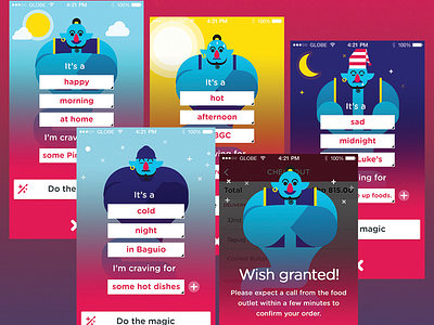 Genie UI and Illustration app flat food genie google illustration ios mobile night sleep ui