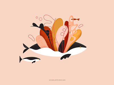 Flower Pod animal bloom colorful design fish flat flat design flower graphic illustration nautical orca pod seaweed texture vector whale