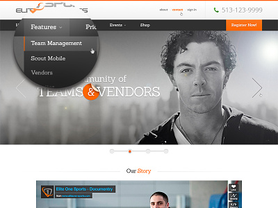 Elite One Sports Revised branding clean design flat landing layout page responsive simple web website