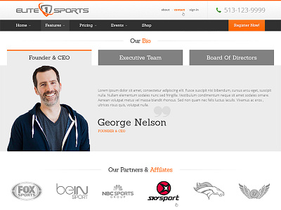 Elite One Sports Our Bio branding clean design flat landing layout page responsive simple web website