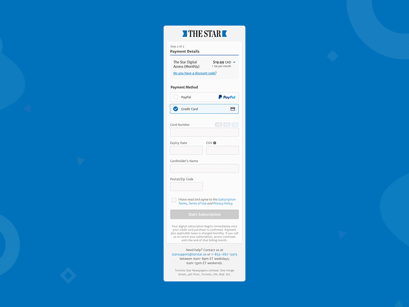 Torstar Payment - Interaction-Design