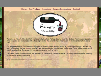 Filingo's Wine Jelly Home Page branding business css css3 design html logo small web