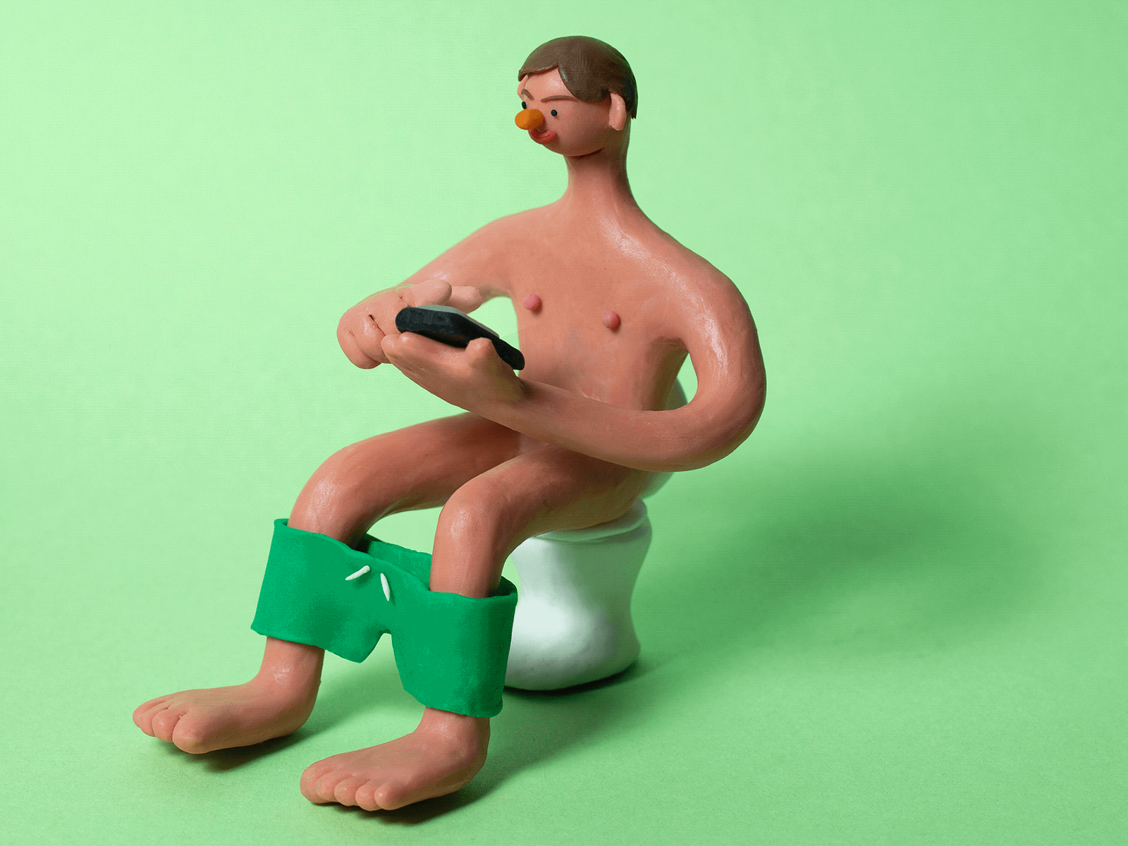 Phone Addiction 3d animation character design clay design illustration iphone modelling clay poo stop motion toilet
