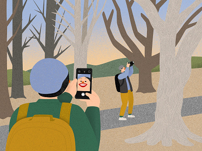 Selfie in Stanley Park character design illustration illustrator park photo selfie stanley park texture trees vancouver vector