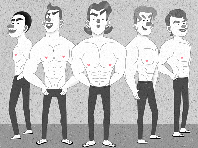 Muscular character design group illustration illustrator masculine men muscle muscular shirtless texture vector