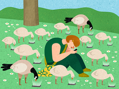 Phubbing addiction canada character design geese green illustration illustrator nature phone texture vancouver vector