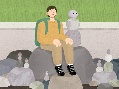 Looking Out to Sea alone character design eyes hong kong illustration illustrator lonely man men park path peace rock sea seawall stanley park stone texture vancouver vector