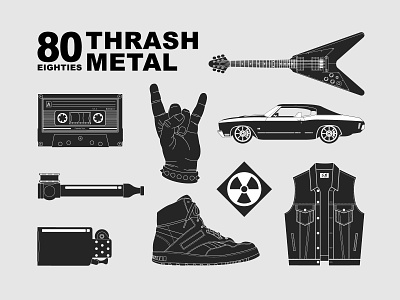 80's Thrash Metal Collection 1980s digital design flat design graphic collection graphic design heavy metal icons illustration music retro vector
