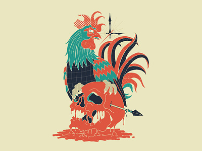 The Right Time Is Now animal chicken illustration motivational rooster rooster illustration sketch skulls