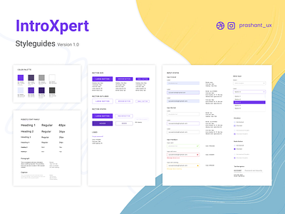 Style guides for IntroXpert animation app branding creative design designsystem illustration intro logo modern purple resume style typography ui ux vector visual web yellow