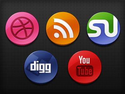 Glossy Social Media Icons digg dribbble icon rss social media stumbleupon youtube