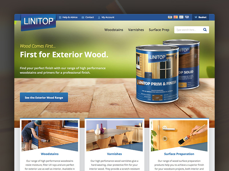 Linitop Homepage wood varnishes stains woodcare wordpress woocommerce ecommerce
