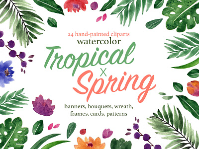 Tropical x Spring Watercolor (24 hand painted cliparts)