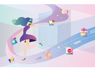 Shopping online art direction gift girl illustration painting shopping