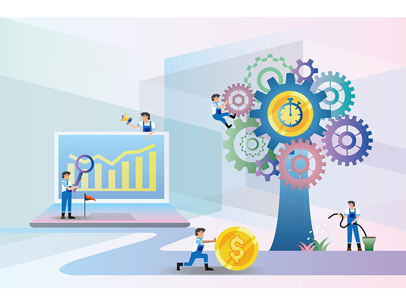 Time management art direction character desing currency financial illustration time